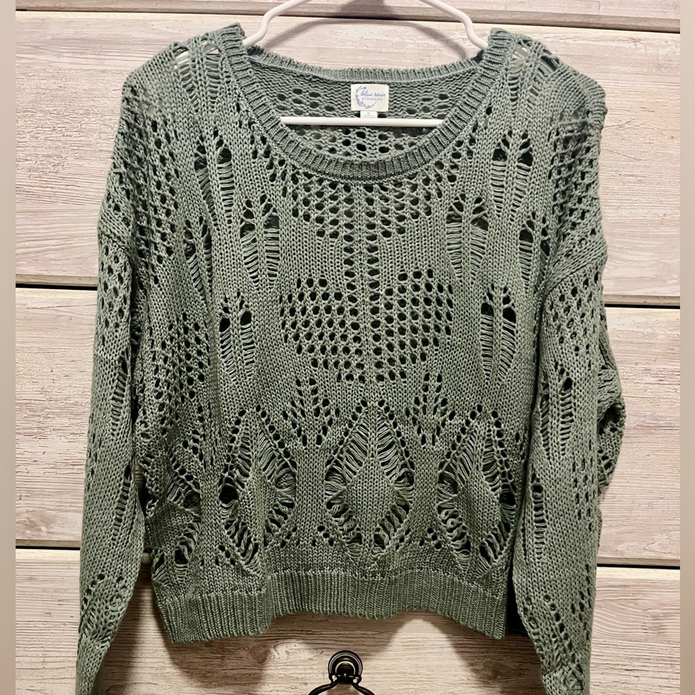 NWOT Green Francesca’s Knitted Distressed Sweater - Size S